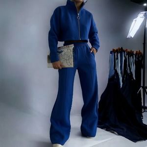 New! Womens Cropped Jacket Tracksuit Set | Blue | Size Medium